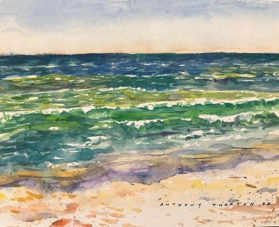 Water color photo of a beach 