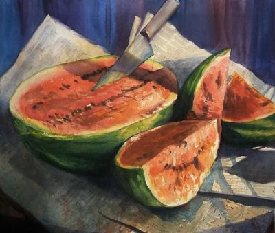 Water color photo of a watermelon 